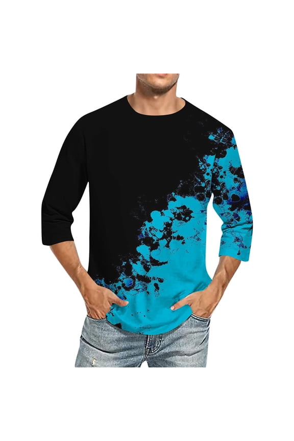 Mens Color Block Shirts Casual Tie Dye Summer Half Sleeve Round Neck Pullover Tops Big and Tall Regular Fit Soft Cotton Basic Workout T-Shirts Blue L