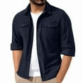 thumbnail image 1 of ZCFZJW Mens Corduroy Button Down Shirts Spring Fall Lightweight Long Sleeve Work Business Shirt Outdoor Shacket Jacket Western Shirts with Flap Pockets Navy XXL, 1 of 9