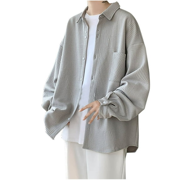 ZCFZJW Mens Corduroy Shirts Casual Waffle Striped Knit Long Sleeve Button Down T-Shirts Big and Tall Regular Fit Comfy Solid Color Basic Workout Jacket Tops Gray L