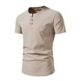 thumbnail image 1 of ZCFZJW Mens Cotton Henley T-Shirts Casual 1/4 Button up Short Sleeve Solid Color V Neck Plain Tees Shirt Big and Tall Regular Fit Pullover Tops Beige XXXXL, 1 of 8