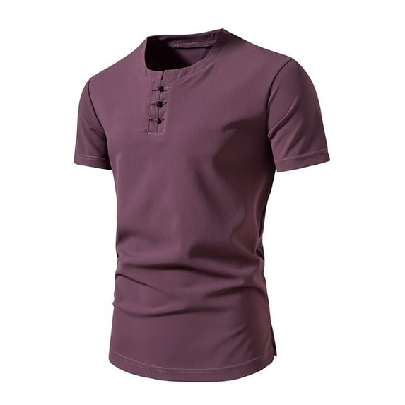 ZCFZJW Mens Cotton Henley T-Shirts Casual 1/4 Button up Short Sleeve Solid Color V Neck Plain Tees Shirt Big and Tall Regular Fit Pullover Tops Wine XXXXL