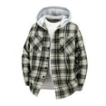 thumbnail image 1 of ZCFZJW Mens Cotton Plaid Splicing Hoodie Tops Loose Regular Fit Casual Fall Winter Sherpa Fleece Lined Warm Long Sleeve Flannel Drawstring Hooded Outwear Jacket with Pockets Green M, 1 of 4