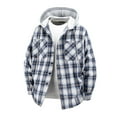thumbnail image 1 of ZCFZJW Mens Cotton Plaid Splicing Hoodie Tops Loose Regular Fit Casual Fall Winter Sherpa Fleece Lined Warm Long Sleeve Flannel Drawstring Hooded Outwear Jacket with Pockets Blue L, 1 of 9