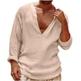 thumbnail image 1 of ZCFZJW Mens Cotton T-Shirts Casual Solid Color Long Sleeve V Neck Plain Tees Shirt Loose Comfy Baggy Linen Tshirt Tops Beige XL, 1 of 6