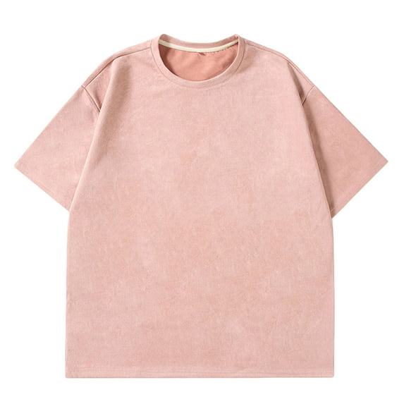 ZCFZJW Mens Cotton T-Shirts Pure Color Summer Short Sleeve Round Neck Casual Baggy Tshirt Tops Regular Fit Trendy Oversized Basic Tee Shirt Pink L