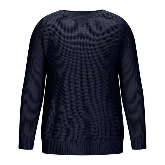 ZCFZJW Mens Crewneck Sweater Lightweight Casual Fall Winter Waffle Knitted Pullover Jumper Tops Raglan Sleeve Knitwear Sweaters Dark Blue M