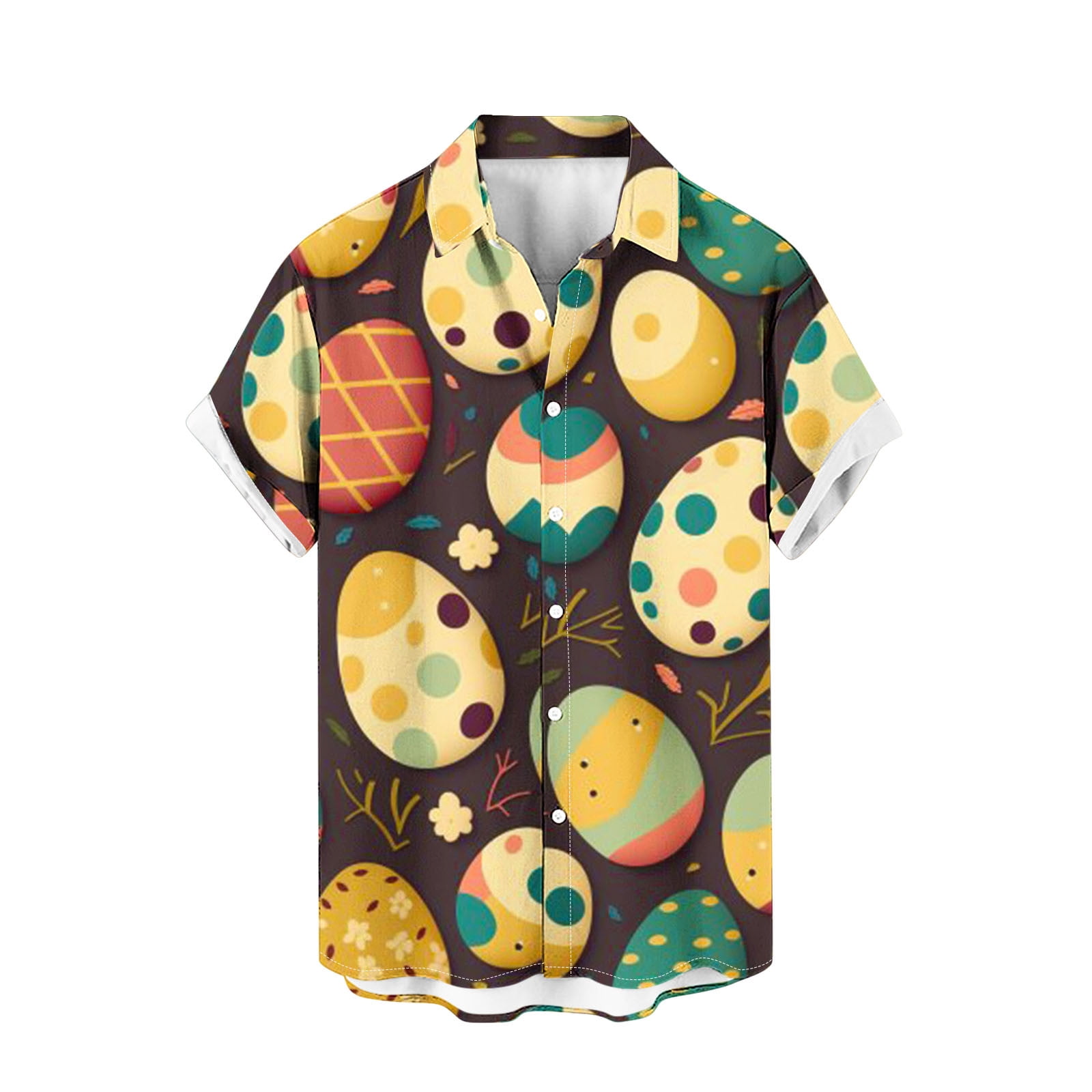 Zcfzjw Easter Shirts for Men Casual Button Down Short Sleeve Cute Easter Eggs Print Collared T-shirts Big and Tall Regular Fitted Comfy Hawaiian