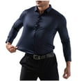 thumbnail image 1 of ZCFZJW Mens Dress Shirt Solid Satin Long Sleeve Business Casual Button Down Shirt with Pocket Stretch Wrinkle Free Wedding Dating Collared T-Shirt Tops Navy XXL, 1 of 10