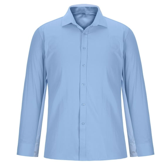 ZCFZJW Mens Dress Shirts Long Sleeve Button Down Shirts for Men Casual Big and Tall Solid Formal Business Regular Fit Shirt Blue XXL