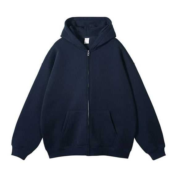 ZCFZJW Mens Fall Long Sleeve Hooded Pullover Sweatshirts Loose Lightweight Casual Solid Color Hoodie Outwear Jackets with Kangaroo Pockets Navy XL