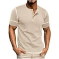 thumbnail image 1 of ZCFZJW Mens Fashion Athletic T-Shirts Short Sleeve Shirt Classic 1/4 Button up Soft Cotton Stylish Golf Shirts Lightweight Pullover Tops Khaki XXL, 1 of 8