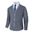 thumbnail image 1 of ZCFZJW Mens Fashion Button Down Sweaters Lightweight Casual Slim Fit Basic V Neck Cable Knit Long Sleeve Work Business Jackets with Pockets Gray XXXL, 1 of 10