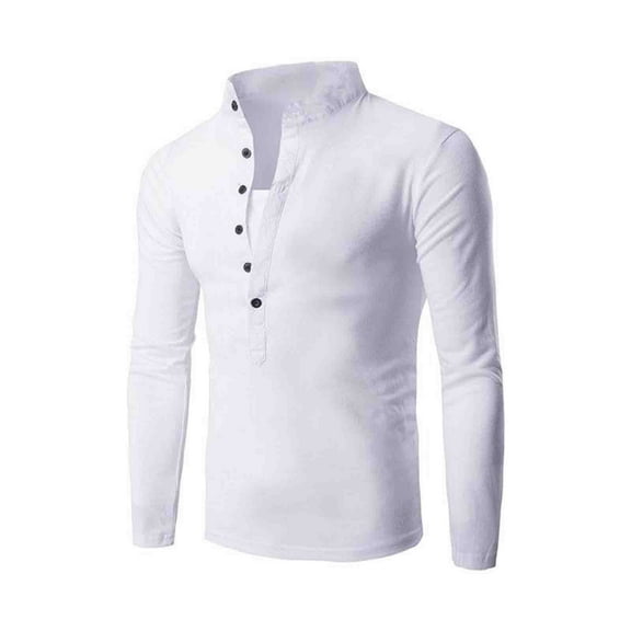ZCFZJW Mens Fashion Button V Neck Henley Shirts Lightweight Casual Solid Color Long Sleeve Slim Fit Basic Workout Pullover Sweatshirts Tops White L