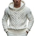 thumbnail image 1 of ZCFZJW Mens Fashion Cable Knit Hoodie Sweater Tops Winter Thick Warm Long Sleeve Casual Drawstring Button V Neck Hooded Pullover Sweatshirts White01 XXXL, 1 of 9