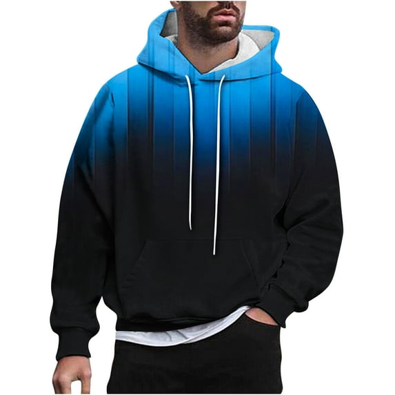 ZCFZJW Mens Fashion Color Block Hoodie Tops Lightweight Casual Drawstring Long Sleeve Hooded Pullover Sweatshirts Loose Regular Fit Drawstring Outwear Coat with Pockets Blue XXXL