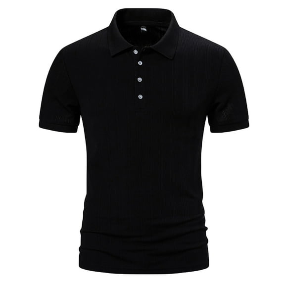 ZCFZJW Mens Fashion Cool Polo Shirts Casual Summer Short Sleeve Solid Color Button Down Plain Tees Shirt Loose Lightweight Comfy Pullover Tops Black XXL