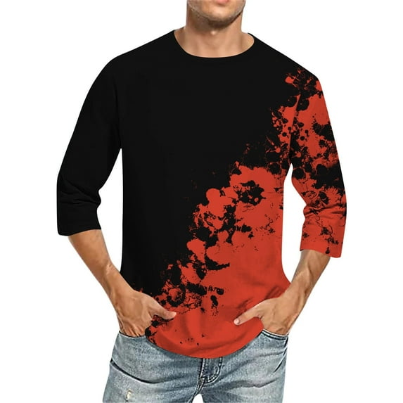 ZCFZJW Mens Fashion Cool T-Shirts Trendy Color Block Print Summer Half Sleeve Round Neck Graphic Tees Shirt Loose Regular Fit Soft Cotton Pullover Tops Red XXXL