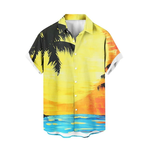ZCFZJW Mens Fashion Hawaiian Button Down Shirts Regular Fit Casual Summer Short Sleeve Tropical Palm Tree Print T-Shirts Trendy Holiday Vacation Beach Tee Tops Multicolor#05 XXXL