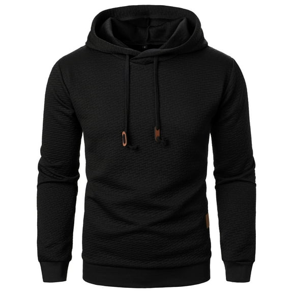 ZCFZJW Mens Fashion Hooded Sweatshirt Lightweight Casual Long Sleeve Drawstring Waffle Knit Pullover Tops Trendy Cotton Hoodies Outwear Coat Black L