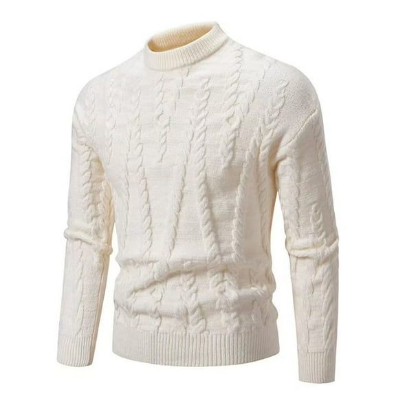 ZCFZJW Mens Fashion Knit Pullover Sweaters Casual Solid Color Long Sleeve Classic Fit Cable Knitted Mock Neck Pullover Jumper Tops Base Shirts Beige XXL