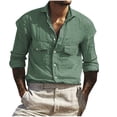 thumbnail image 1 of ZCFZJW Mens Fashion Regular Fit Cotton Shirts Casual Button Down Long Sleeve Solid Color Pullover T-Shirts Loose Lightweight Comfy Baggy Shirt with Pockets Green XXXL, 1 of 6