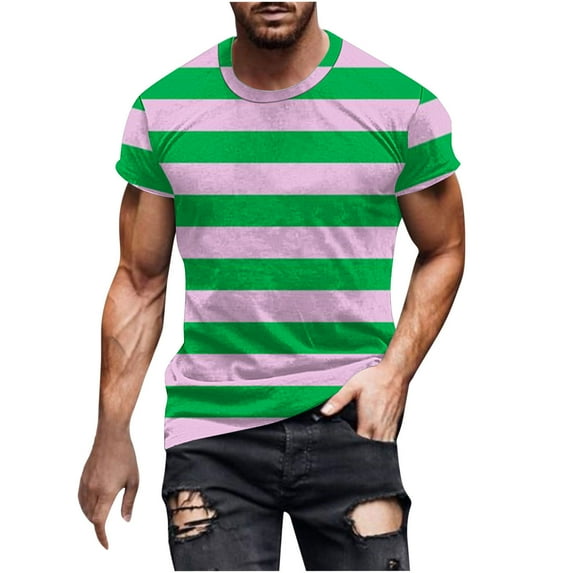 ZCFZJW Mens Fashion Summer T-Shirts Casual Striped Print Short Sleeve Round Neck Graphic Tees Shirt Tops Trendy Holiday Vacation Basic Workout Tshirts Mint Green XXL