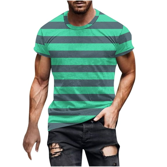 ZCFZJW Mens Fashion Summer T-Shirts Casual Striped Print Short Sleeve Round Neck Graphic Tees Shirt Tops Trendy Holiday Vacation Basic Workout Tshirts Army Green M