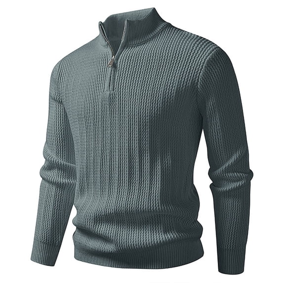 ZCFZJW Mens Fashion Sweaters Casual Fall Winter Thermal Warm Long Sleeve Quarter Zip up Stand Collar Pullover Tops Slim Fit Basic Elasticity Sweater Gray XXXXL