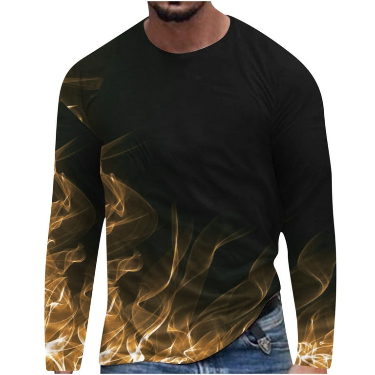 ZCFZJW Mens Fashion T-Shirts Big and Tall Long Sleeve 3D Flame Graphic Round Neck Pullover Casual Contrast Color Loose Fit Comfortable Tees White Walmart.com