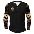 thumbnail image 1 of ZCFZJW Mens Fashion T-Shirts Casual Patchwork Print Long Sleeve Button up V Neck Graphic Henley Shirts Loose Regular Fit Comfy Workout Pullover Tops Black XXXXXL, 1 of 5