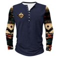 thumbnail image 1 of ZCFZJW Mens Fashion T-Shirts Casual Patchwork Print Long Sleeve Button up V Neck Graphic Henley Shirts Loose Regular Fit Comfy Workout Pullover Tops Navy XXXXL, 1 of 5