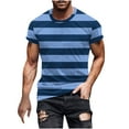 thumbnail image 1 of ZCFZJW Mens Fashion T-Shirts Casual Striped Print Summer Short Sleeve Round Neck Graphic Tees Shirt Tops Big and Tall Regular Fit Pullover Blue L, 1 of 5
