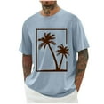 thumbnail image 1 of ZCFZJW Mens Fashion T-Shirts Tropical Palm Tree Print Summer Short Sleeve Regular Fit Basic Crewneck Beach Vacation Tees Tops Loose Soft Cotton Pullover Light Blue XXL, 1 of 5