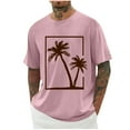 thumbnail image 1 of ZCFZJW Mens Fashion T-Shirts Tropical Palm Tree Print Summer Short Sleeve Regular Fit Basic Crewneck Beach Vacation Tees Tops Loose Soft Cotton Pullover Pink XXL, 1 of 5