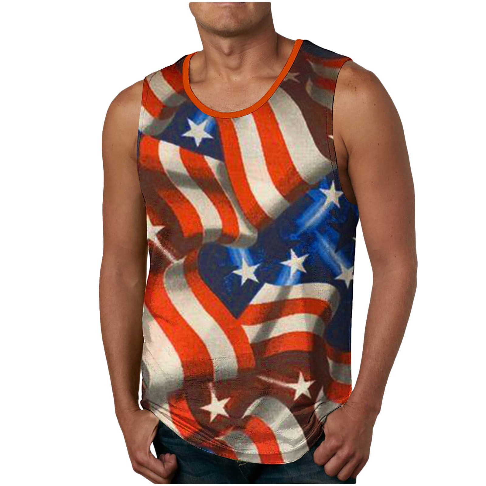 ZCFZJW Mens Fashion Tank Tops July 4th American Star Striped Flag Print