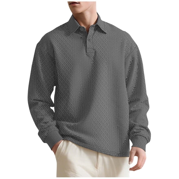 ZCFZJW Mens Fashion Textured Knitted Long Sleeve Sweatshirts Lightweight Casual Thermal Lapel Collared Quarter Button Up Pullover Sweaters Tops Gray L