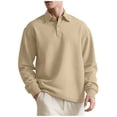 thumbnail image 1 of ZCFZJW Mens Fashion Textured Knitted Long Sleeve Sweatshirts Lightweight Casual Thermal Lapel Collared Quarter Button Up Pullover Sweaters Tops Khaki XXXL, 1 of 10