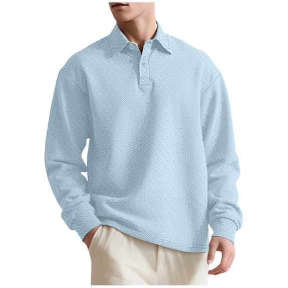 ZCFZJW Mens Fashion Textured Knitted Long Sleeve Sweatshirts Lightweight Casual Thermal Lapel Collared Quarter Button Up Pullover Sweaters Tops Light Blue XXXL