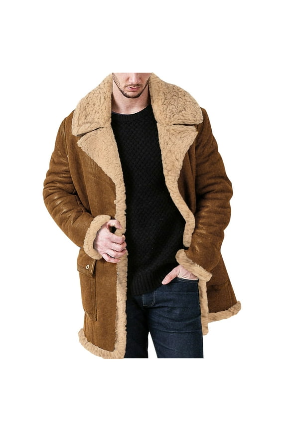Sherpa Fleece Lined Jacket for Men Vintage Leather Distressed Trucker Jacket Regular Fit Thermal Winter Stand Collar Punk Motorcycle Coats Yellow M