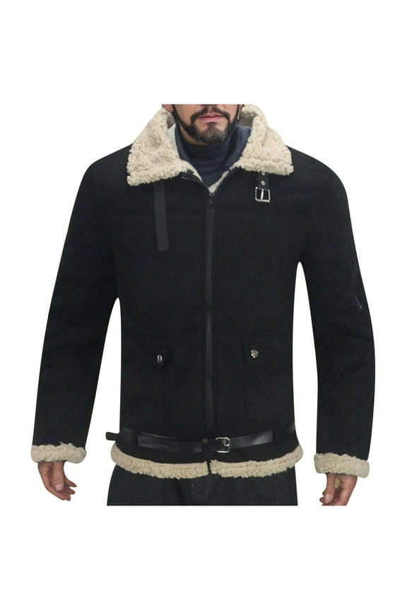 Mens Faux Leather Jacket - Winter Plush Thick Warm Sherpa Fleece Lined Heavy Coat Casual Long Sleeve Full Zip up Bomber Jacket with Shearling Lining Black XXL