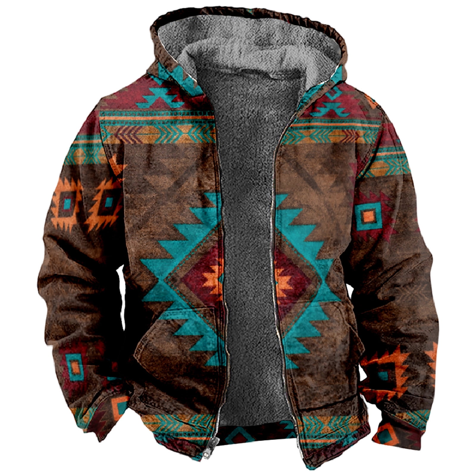 ZCFZJW Mens Flannel Hoodie Jacket Fleece Lined Ethnic Style Western