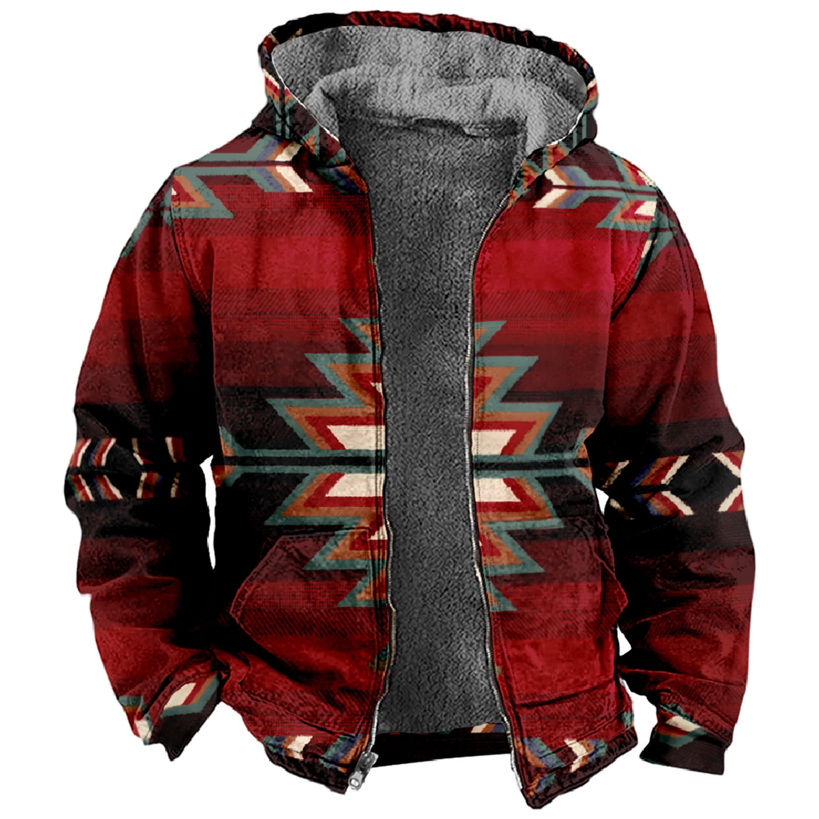 ZCFZJW Mens Flannel Hoodie Jacket Fleece Lined Ethnic Style Western