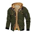thumbnail image 1 of ZCFZJW Mens Flannel Hoodie Jacket Long Sleeve Spliced Plaid Shirts Winter Fall Jacket Full Zip up Quilted Lined Jackets Thermal Thick Warm Hooded Outerwear Coats with Multi-Pockets Army Green XXXL, 1 of 6