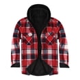 thumbnail image 1 of ZCFZJW Mens Flannel Plaid Coral Fleece Lined Hooded Shirt Jacket Fall Winter Thick Warm Casual Long Sleeve Button Down Hoodie Outwear Shacket Tops with Pockets Red M, 1 of 4