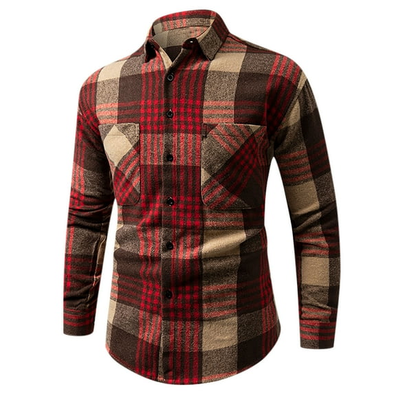 ZCFZJW Mens Flannel Shirt Long Sleeve Lightweight Plaid Shirt Casual Button Down Shirts Jacket with Double Chest Pockets Red L