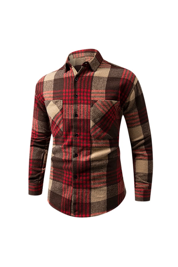 Mens Flannel Shirt Long Sleeve Lightweight Plaid Shirt Casual Button Down Shirts Jacket with Double Chest Pockets Red XXXXL