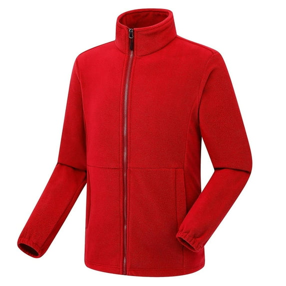 ZCFZJW Mens Fleece Full Zip Up Jackets Casual Solid Color Plush Sherpa Warm Coat Long Sleeve Autumn And Winter Shirt Blouse Red L