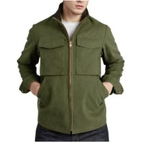 ZCFZJW Mens Full Zip up Windbreaker Jackets Loose Lightweight Casual Long Sleeve Stand Collar Hoodless Warm Coat Outwear Tops with Multi-Pockets Army Green S