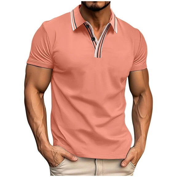 ZCFZJW Mens Golf Polo Shirts Classic Fit Short Sleeve Collared 1/4 Button up Polos Tennis Solid T Shirts Casual Active Work T-Shirt Tops Pink XXXL