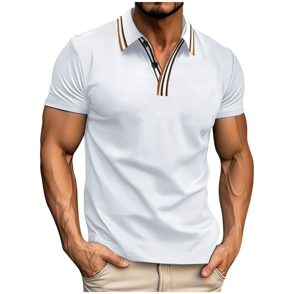 ZCFZJW Mens Golf Polo Shirts Classic Fit Short Sleeve Collared 1/4 Button up Polos Tennis Solid T Shirts Casual Active Work T-Shirt Tops White S
